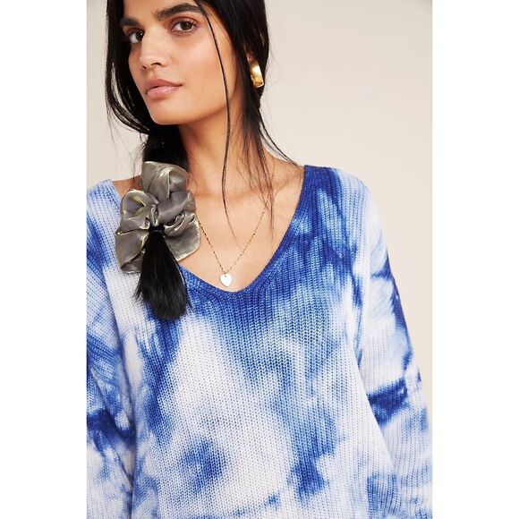 By Anthropologie V-Neck Tie-Dye Tight Knit Dolman 100% Cotton Sweater #759 - Picture 2 of 10